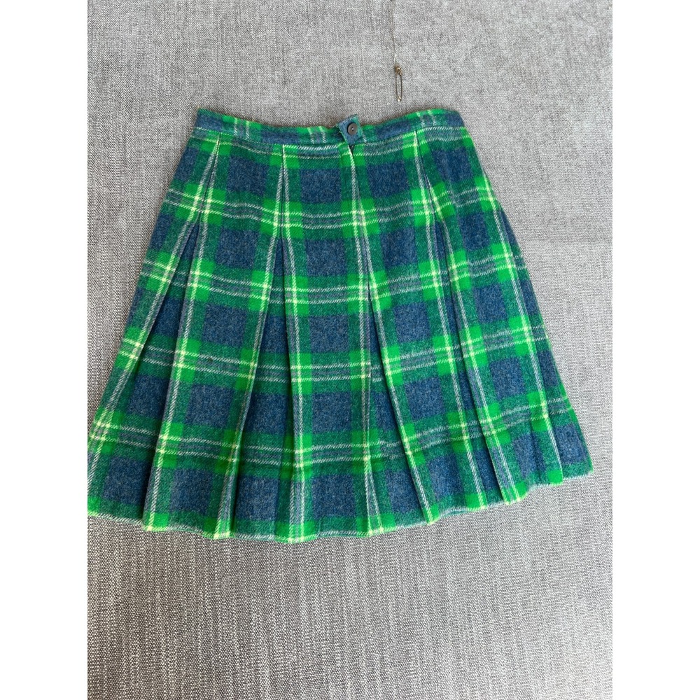 Vintage Blue Bell Schoolgirl Skirt Womans 14 Green Blue Plaid Kilt Pleated Retro